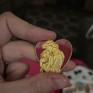 Gold and Red Heart Pin- Pocahontas & John Smith